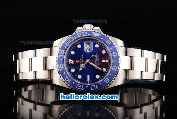 Rolex GMT-Master Automatic Movement Silver Case with Blue Dial and Blue Ceramic Bezel-SS Strap - Click Image to Close